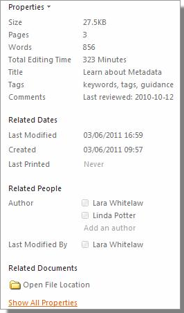 screenshot of document properties
